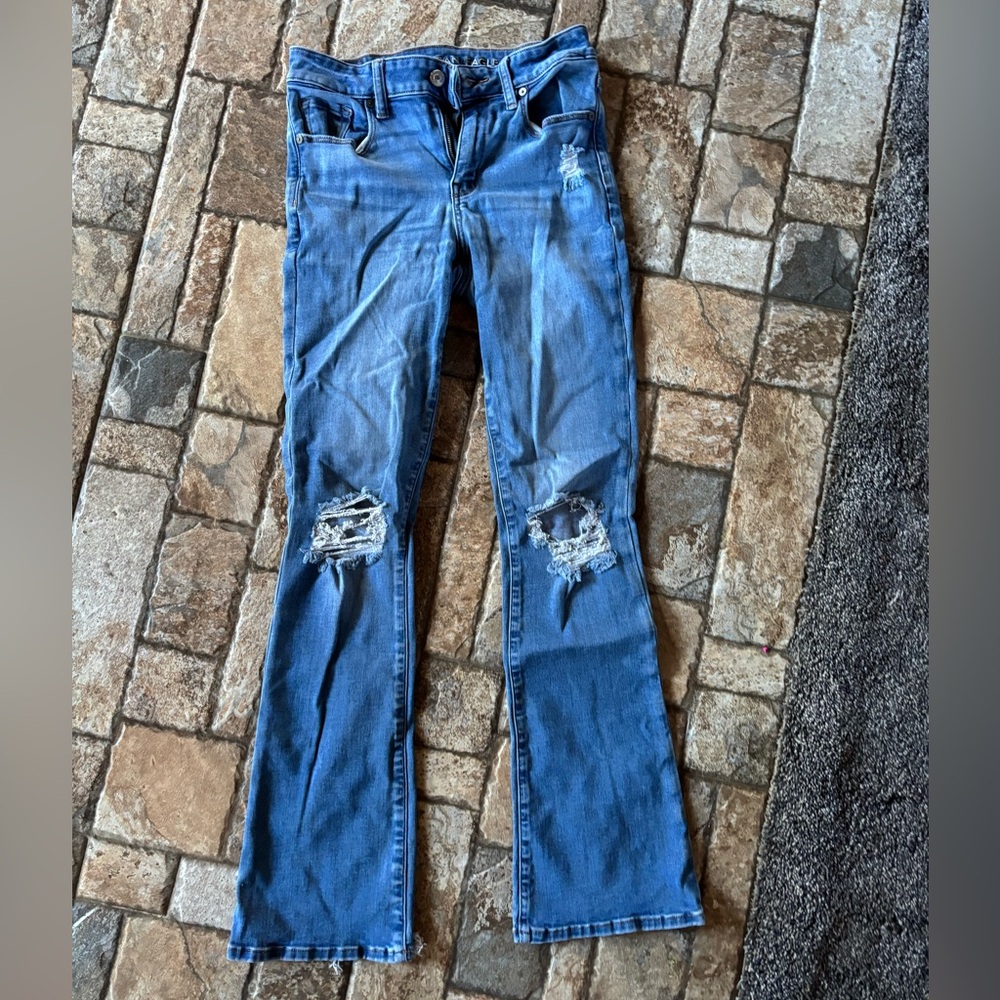 American Eagle Outfitters Flare Jeans in Distressed Blue